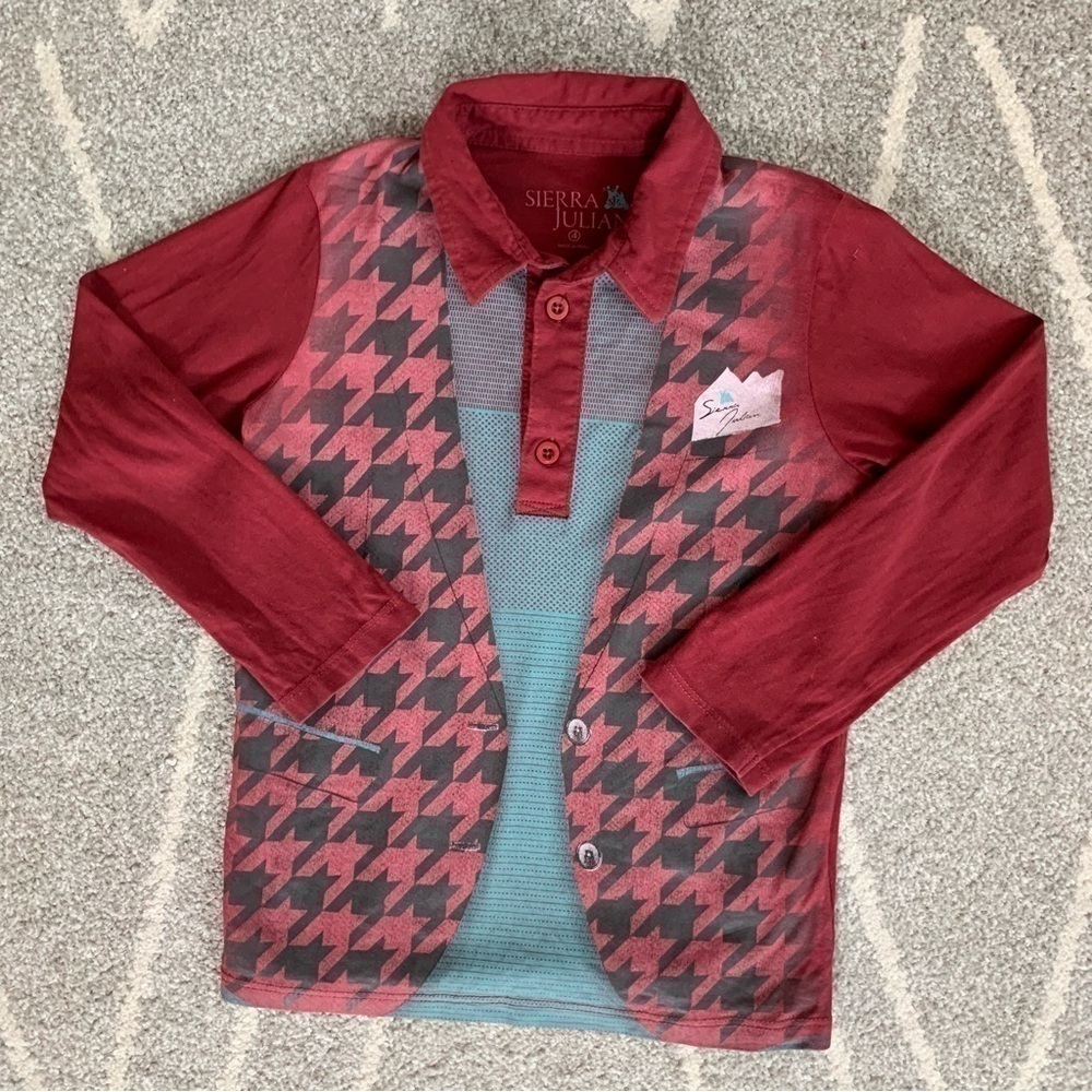 Sierra Julian Red Graphic Printed Long Sleeve Collared T-shirt Size 4